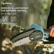 Cordless Mini Chainsaw 6-Inch | 20V Rechargeable Electric Pruning Saw with 2 Batteries, Extra Chain & Carry Case - GrabaDeal